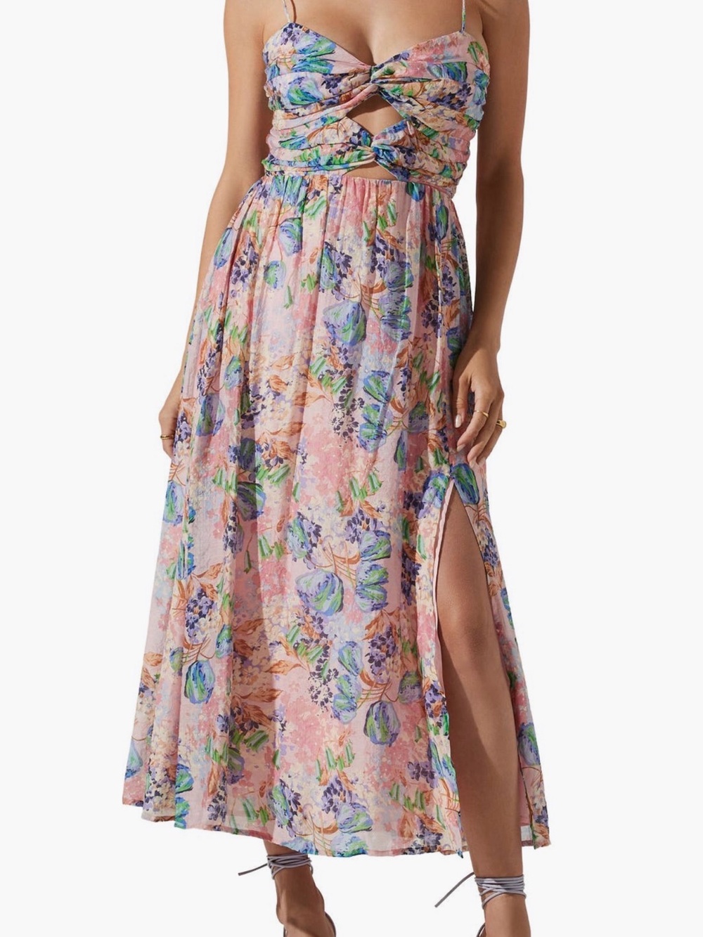 Astr Floral Pink Maxi Skirt with Side Slit